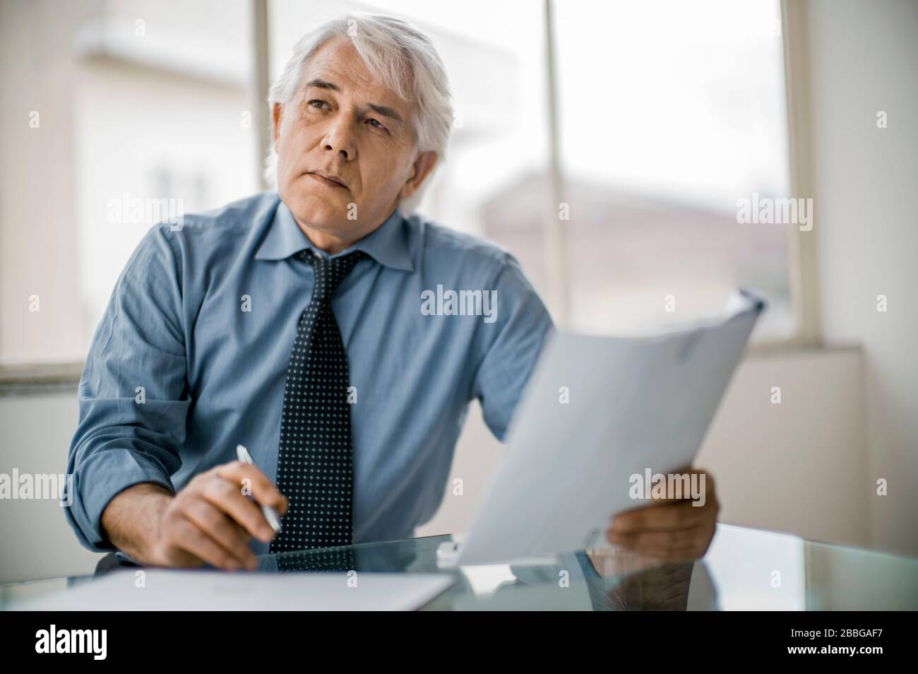 Senior businessman working on paperwork in his office Stock Photo