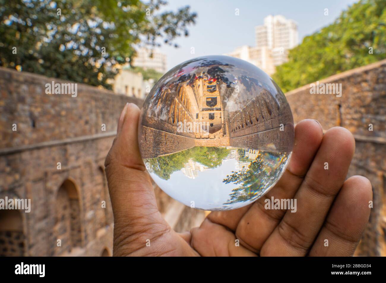 Agrasen ki Baoli is a 60-meter long and 15-meter wide historical step well on Hailey Road, near Connaught Place, Jantar Mantar in New Delhi, Stock Photo