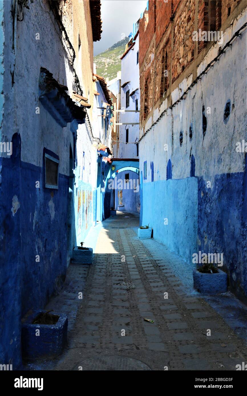 Alley in the Blue City of Morocco Stock Photo