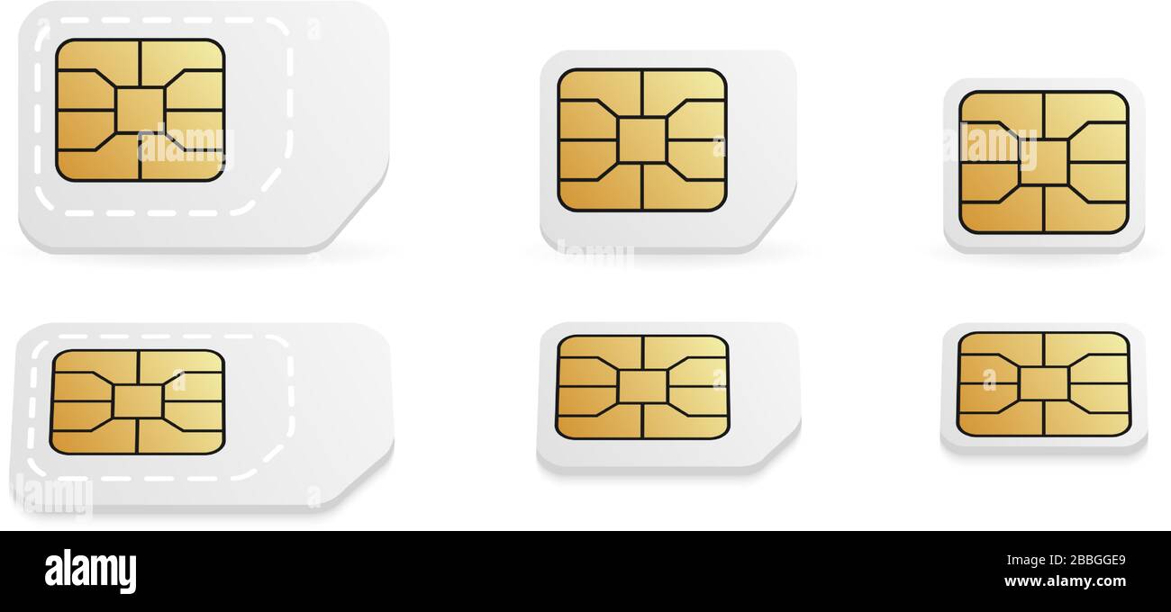 Different sim card size for mobile phone. Standard, micro and nano mobile card. Stock Vector