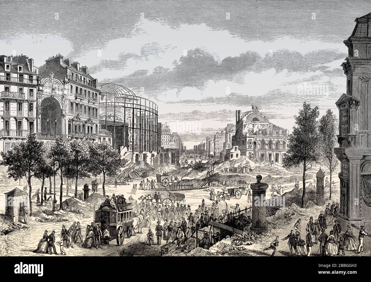 Road construction of the Boulevard du Prince-Eugène, demolition of the theaters, today Boulevard Voltaire, Paris, France, 1862, Stock Photo
