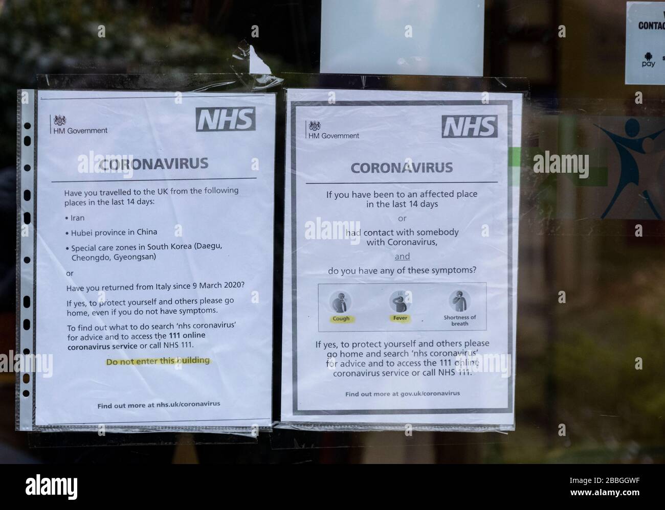 Pharmacy Shop Window sign for Coronavirus, Covid 19 Outbreak, Northwich, Cheshire, England, UK Stock Photo