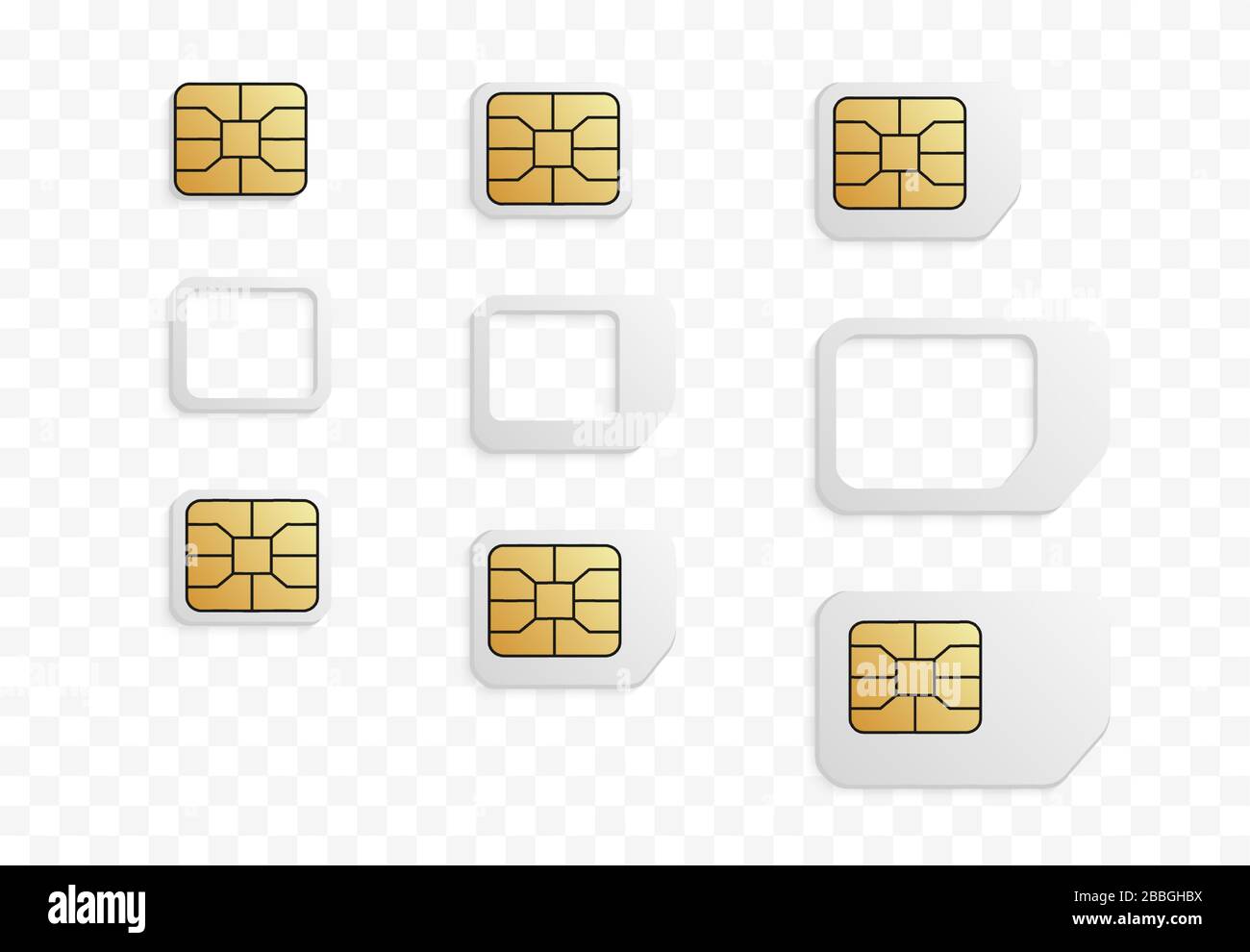 Realistic phone card adapter set. eSIM to Nano, Nano to Micro, Micro to