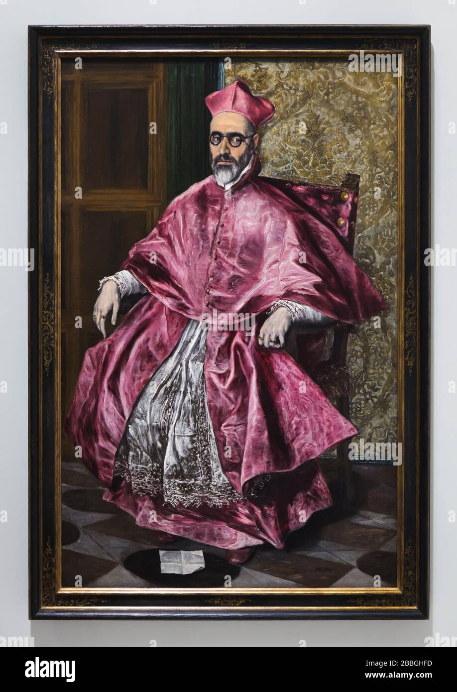 Paining 'Portrait of Fernando Niño de Guevara' by Spanish mannerist painter El Greco (1600) on display at his retrospective exhibition in the Grand Palais in Paris, France. The first major exhibition in France ever to be dedicated to El Greco runs till 20 February 2020. Stock Photo