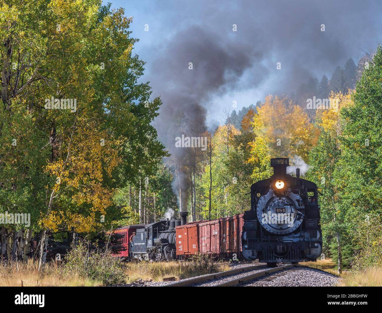 Double-header train at Lobato, Cumbres & Toltec Scenic Railroad between ...