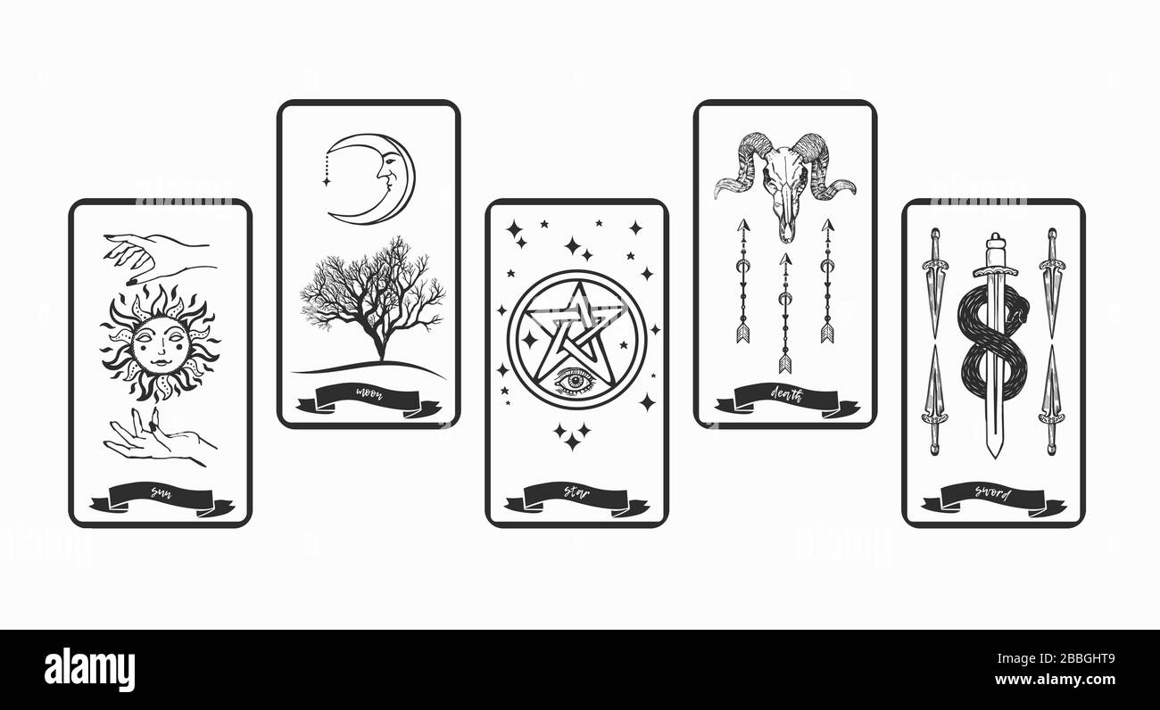 Tarot card with symbols vector illustration. Stock Vector