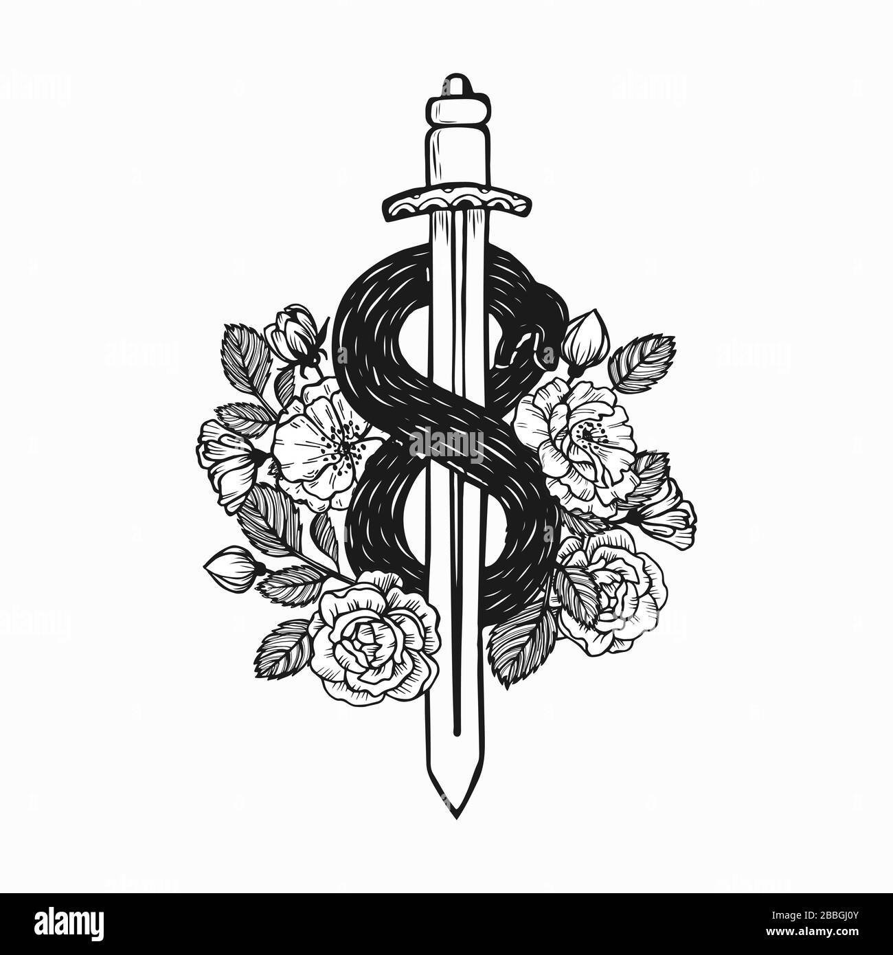 Hand drawn tattoo sword with snake in shape of eternity sign Stock Vector  Image & Art - Alamy