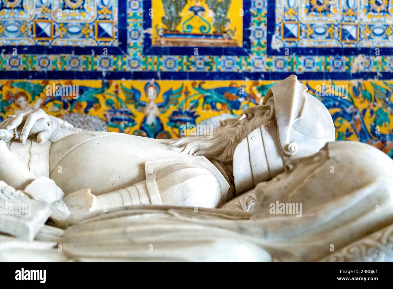 Tomb sculptures in mausoleum of Ribera family, Andalusian Museum of Contemporary Art and former Monastery of Santa Maria de las Cuevas, Seville, Spain Stock Photo