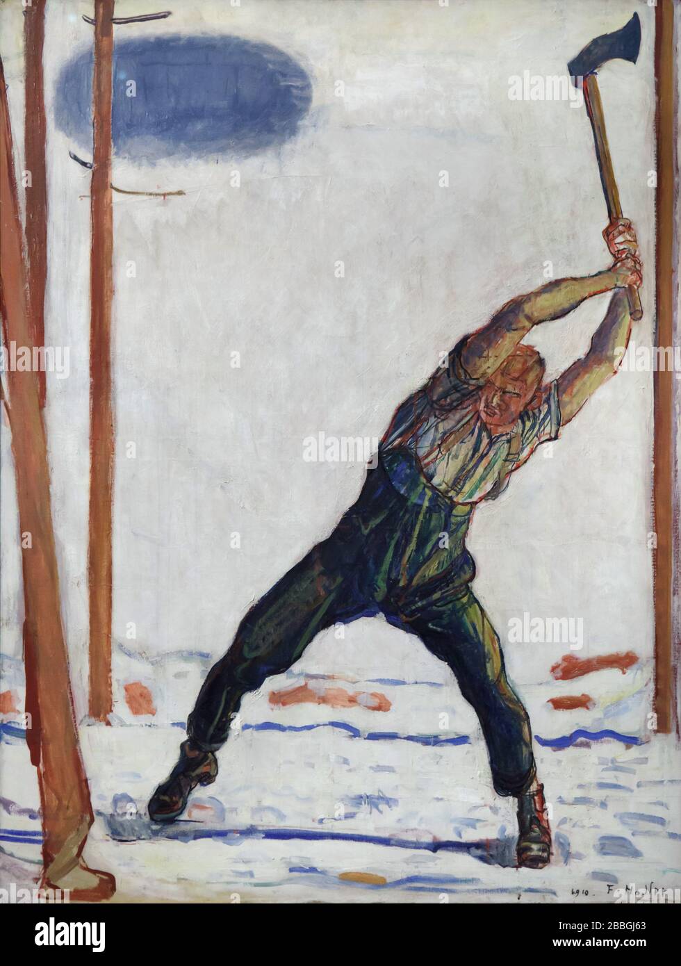Painting 'Woodcutter' by Swiss symbolist painter Ferdinand Hodler (1910) on display in the Musée d'Orsay in Paris, France. Stock Photo