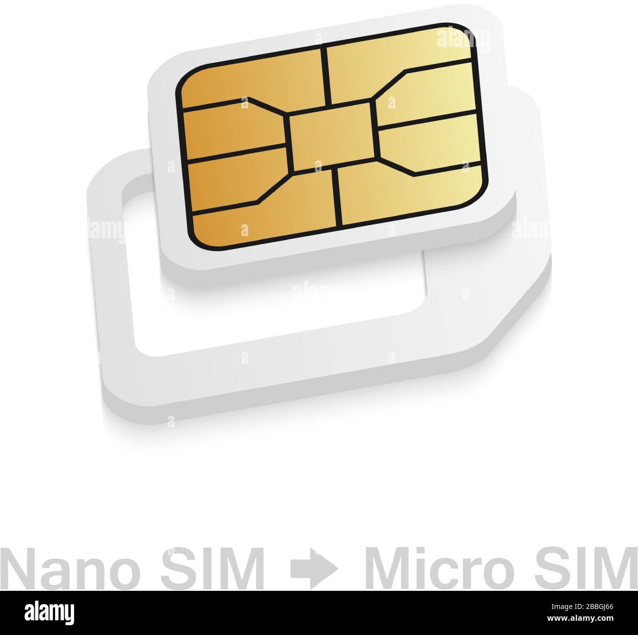 Realistic Nano to Micro SIM card adapter. Phone sim-card converter kit. Stock Vector