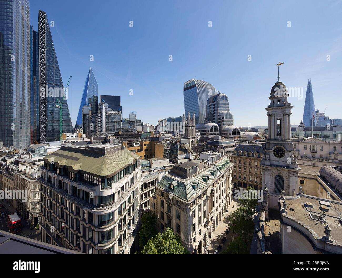 Aerial view of City cluster. 52 Lime Street - The Scalpel, London, United Kingdom. Architect: Kohn Pedersen Fox Associates (KPF), 2018. Stock Photo
