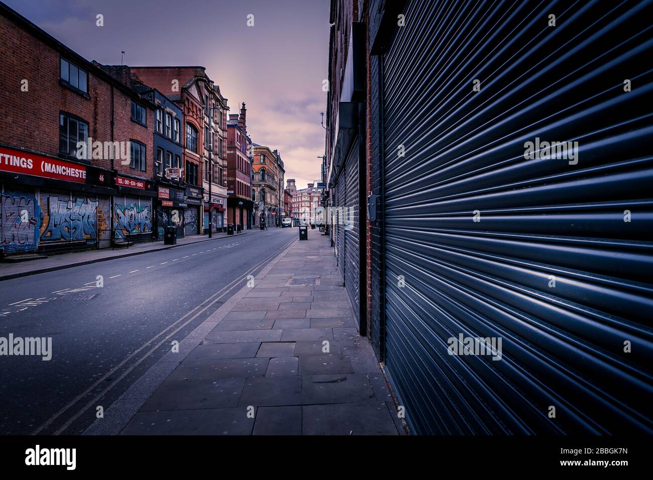 Northern Quarter, Manchester, United Kingdom. Empty streets during Coronavirus outbreak, March 2020. Stock Photo