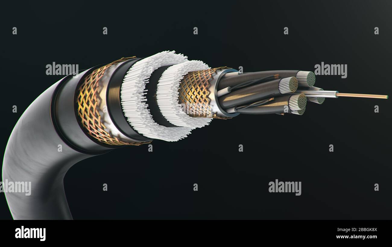 3d illustration, concept of fiber optic cable on a colored ...