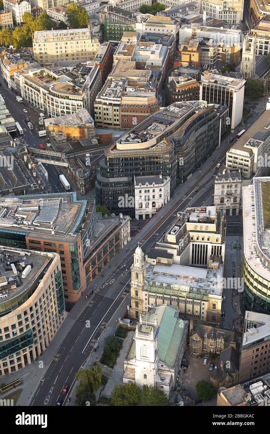 Bird's eye view of city. 52 Lime Street - The Scalpel, London, United Kingdom. Architect: Kohn Pedersen Fox Associates (KPF), 2018. Stock Photo