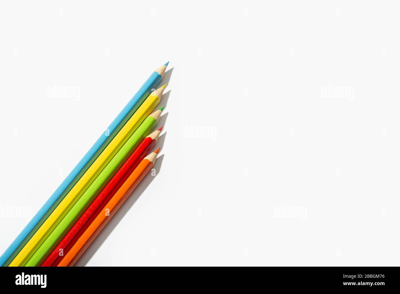 Multicolored pencils isolated on white background. Copy space for text. Back to school concept Stock Photo