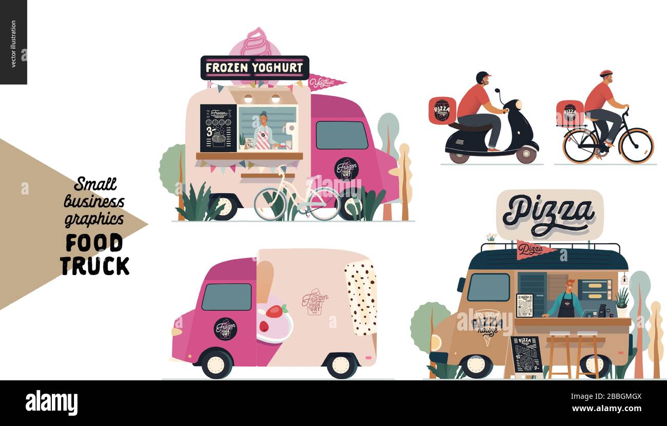 Food trucks small business graphics. Modern flat vector concept