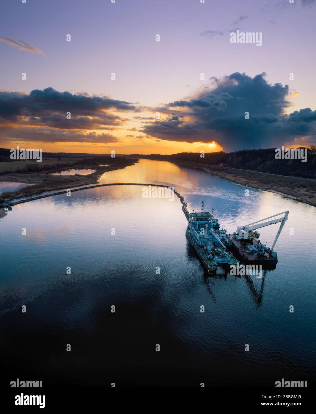 Trailing suction hopper dredger in Nemunas river, Panemune, Jurbarkas district Stock Photo