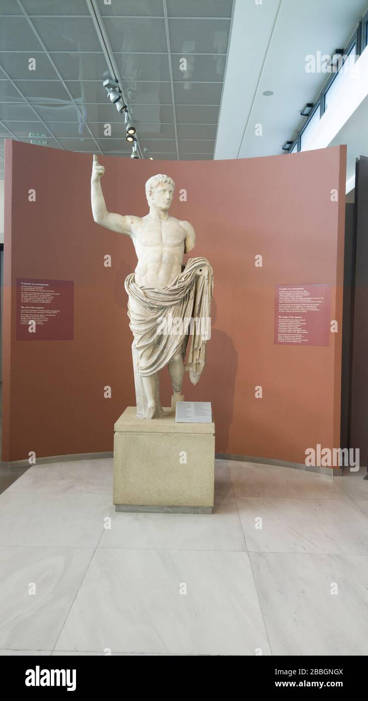 Marble Statue of Gaius Julius Caesar Octavianus at the Archaeological Museum of Thessaloniki Stock Photo