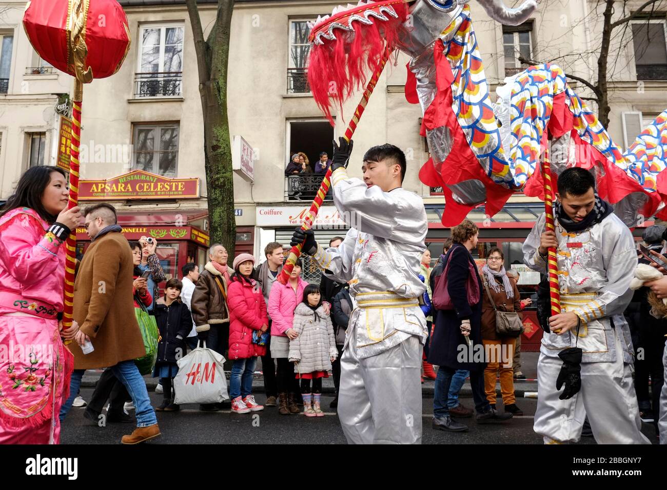 New chinese year parade event in Paris 2017. Stock Photo