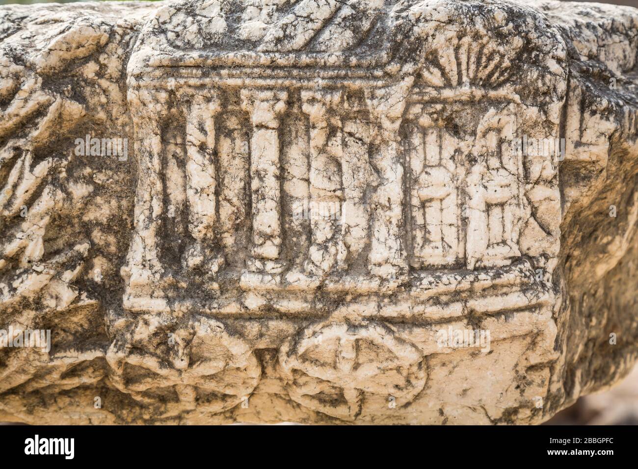 A stone relief carving of the Ark of the Covenant at the Biblical site