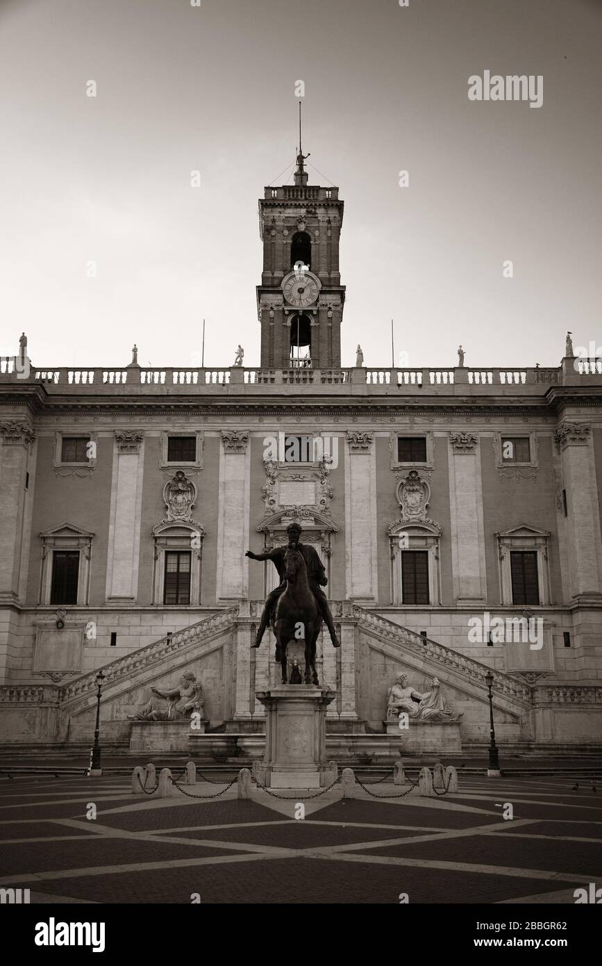 Piazza del Campidoglio with statue of Marcus Aurelius in Rome, Italy ...