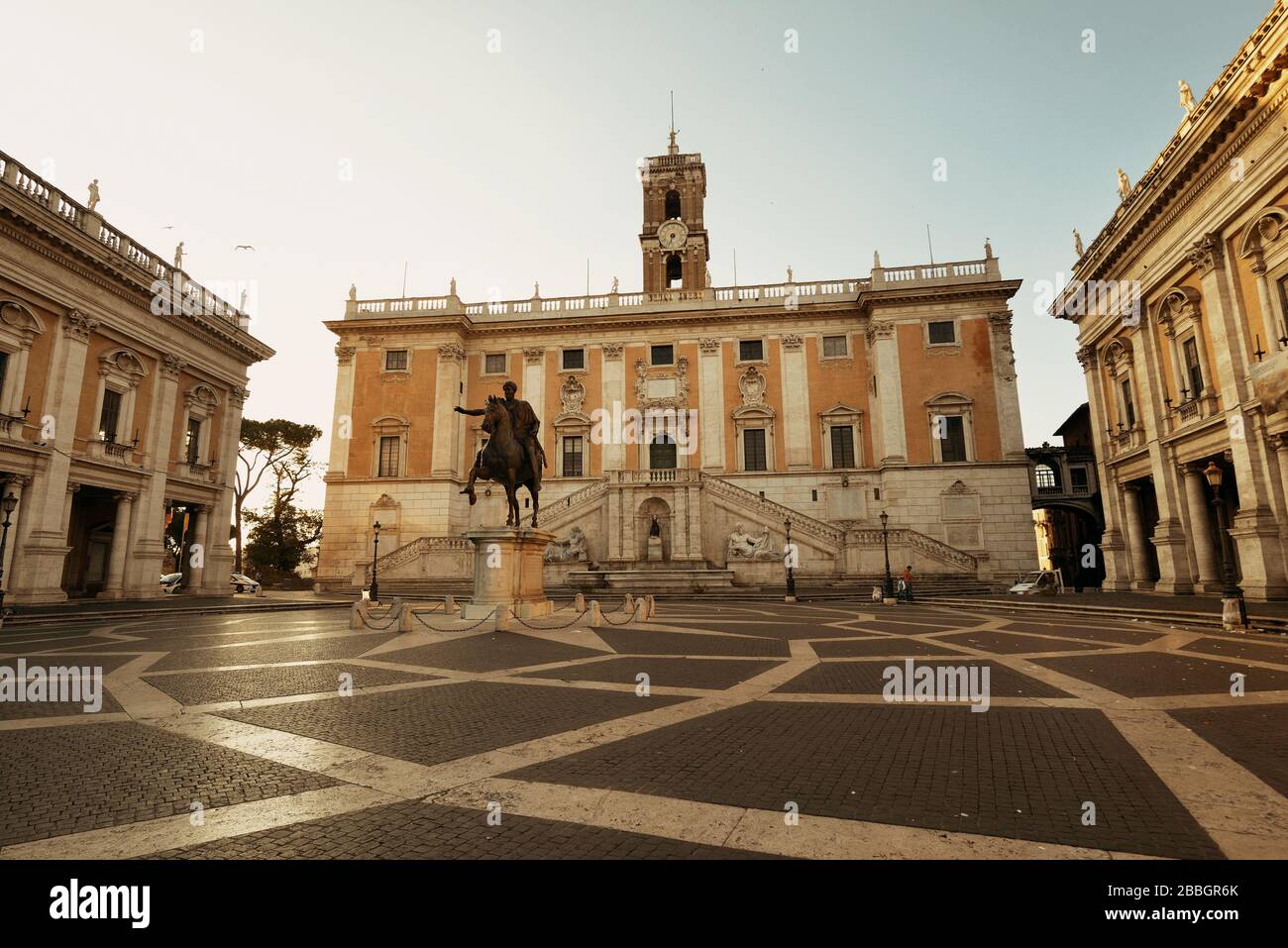 Piazza del Campidoglio with statue of Marcus Aurelius in Rome, Italy ...