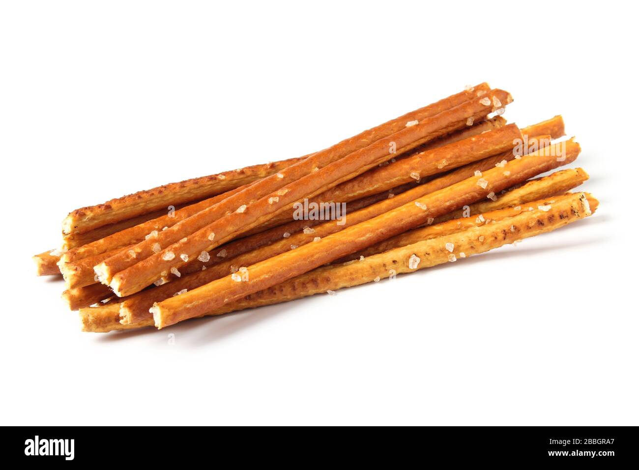 Bread sticks straws with salt on a white background Stock Photo