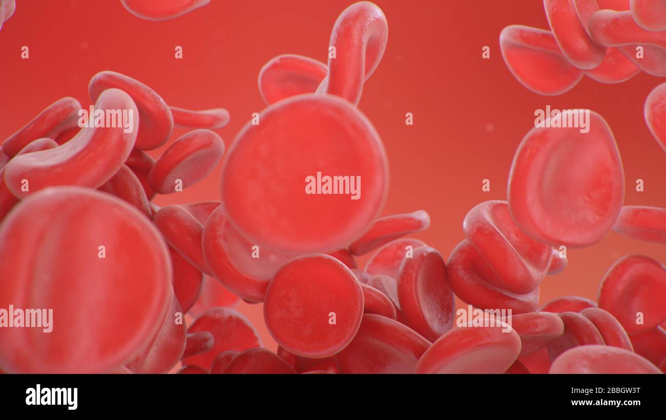 Abstract background 3d illustration of red blood cells. The flow of blood in a living organism. Scientific and medical microbiological concept Stock Photo