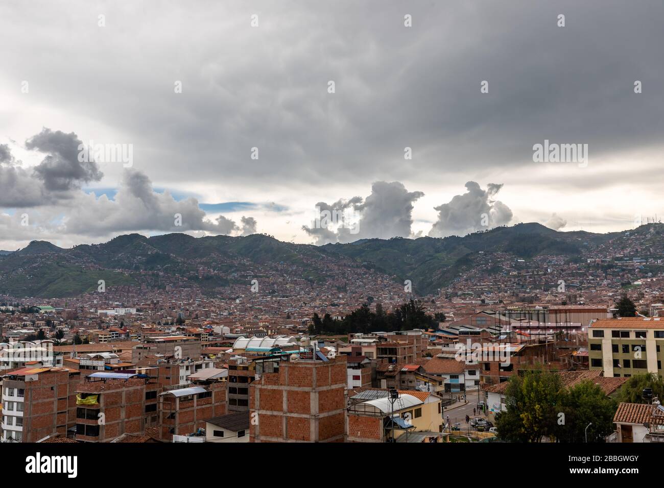 Panoramic West side of Cusco City before sunset, view from above Stock Photo