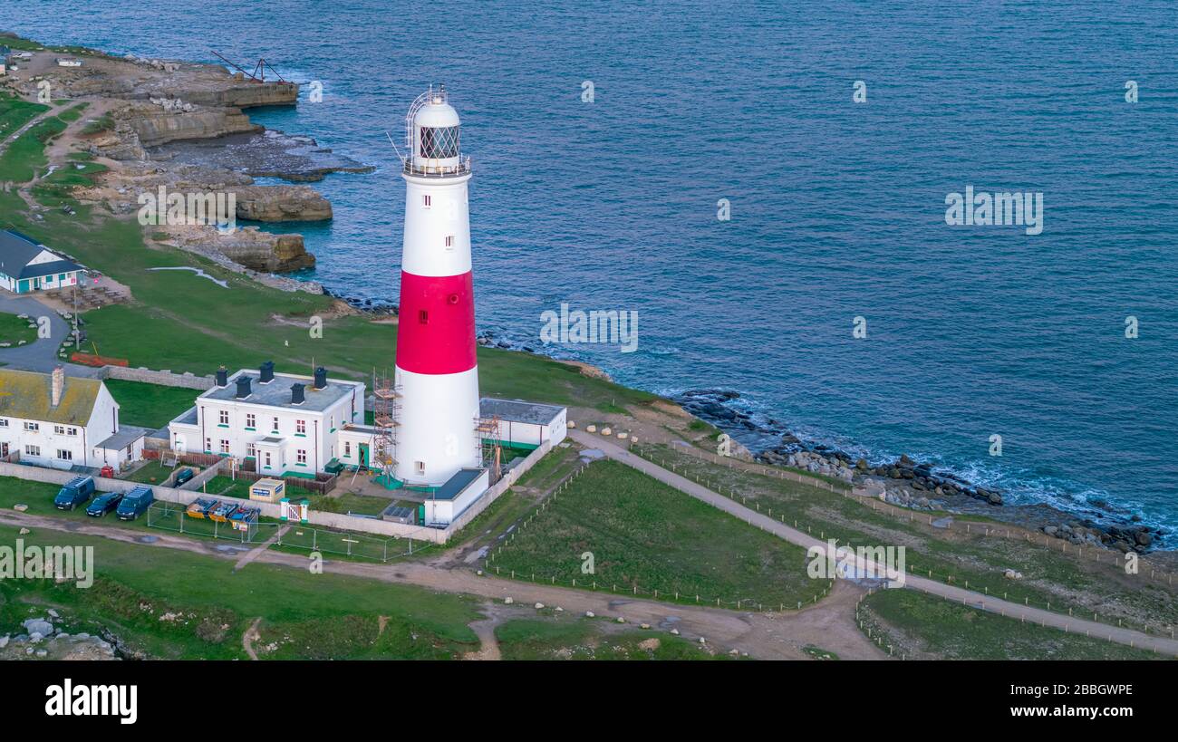 UK, England, Dorset, Portland Bill, Portland Bill Lighthouse (Drone) Stock Photo