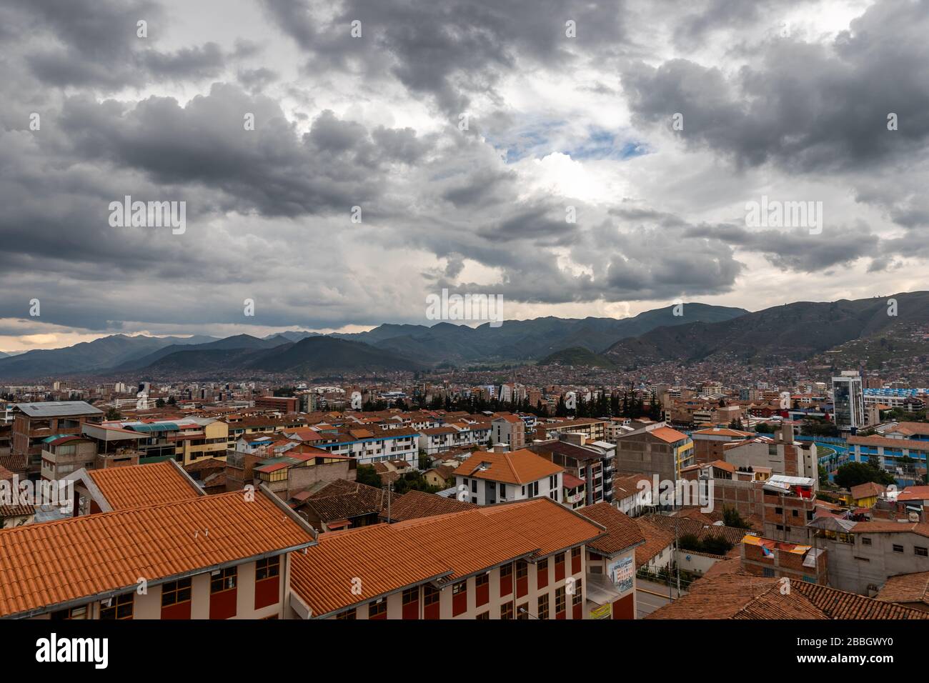 Panoramic South - East side of Cusco City, view from above Stock Photo