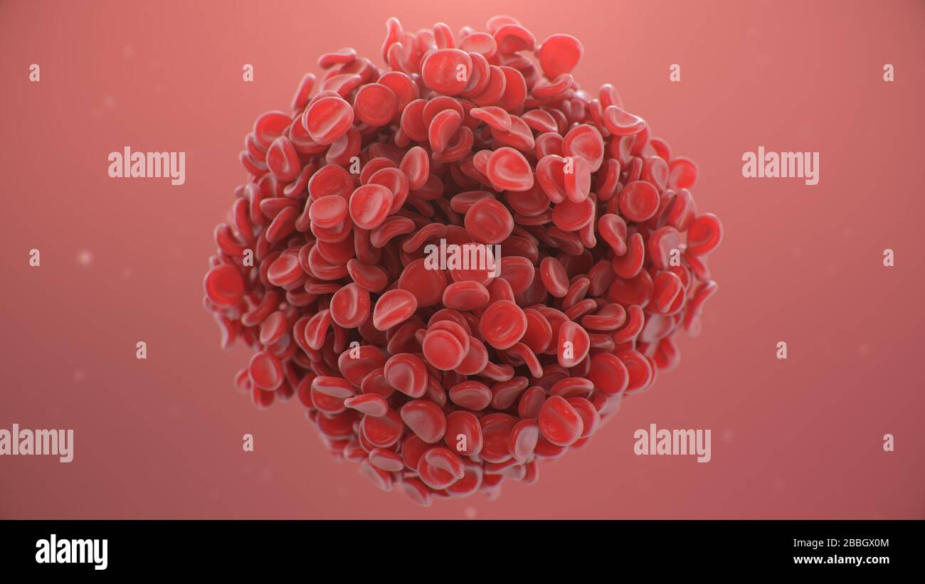 Abstract sphere from a blood clot cells background. Scientific and medical microbiological concept. Enrichment with oxygen and important nutrients Stock Photo