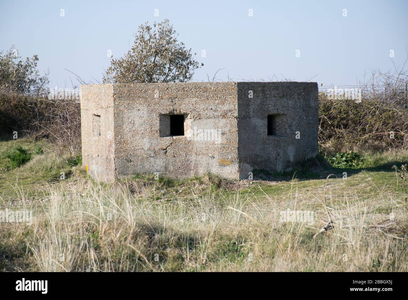 Coastal defences. WW2 pillbox on Hayling Island, Hampshire Stock Photo Alamy