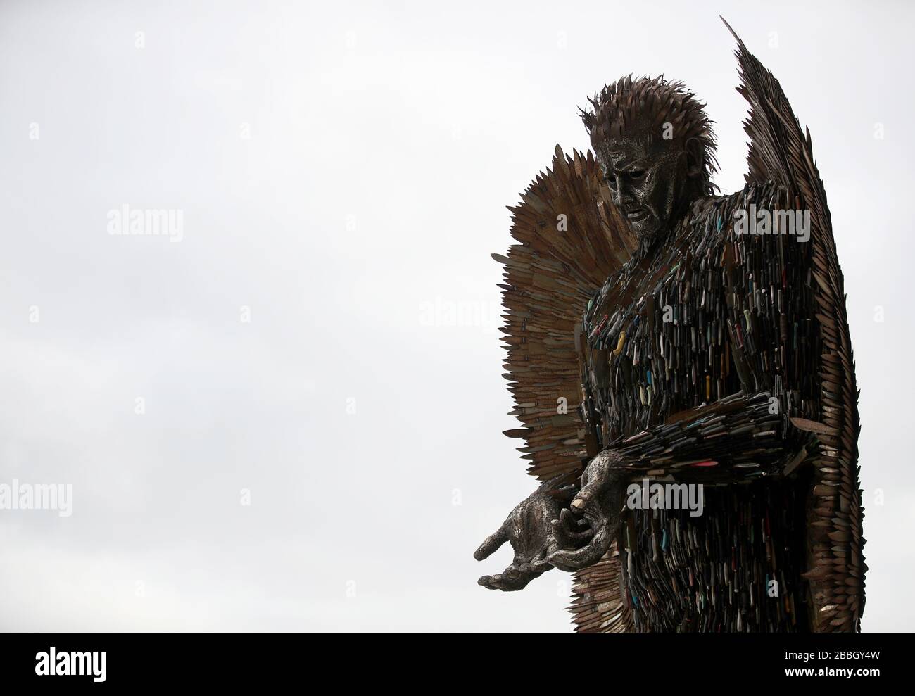 The Knife Angel sculpture on display in Telford as the UK continues in lockdown to help curb the spread of the coronavirus. Stock Photo