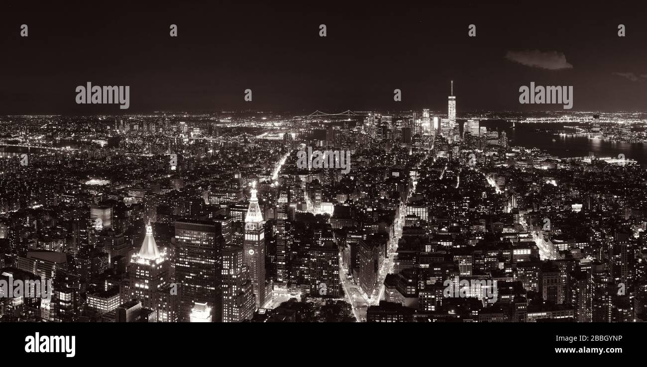 New York City downtown skyline panorama night view Stock Photo - Alamy