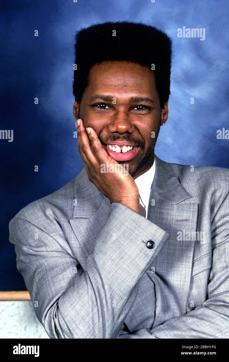 Portrait of Producer (and former member of 70's group 'Chic') Nile Rodgers photographed in 1985. Credit:  Scott Weiner / MediaPunch Stock Photo