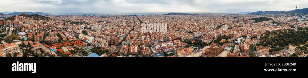 Barcelona skyline aerial view with buildings in Spain Stock Photo - Alamy
