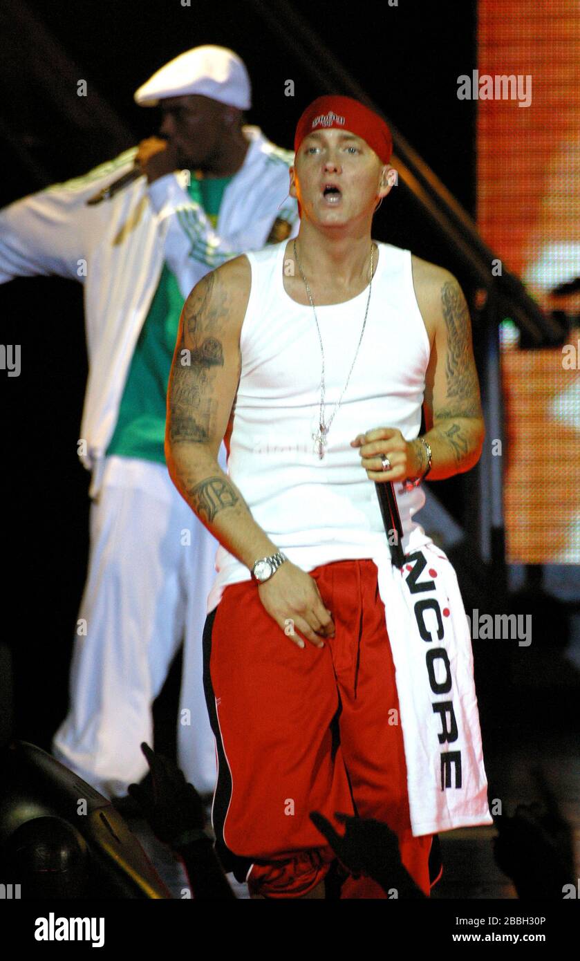 Eminem performing at The Tweeter Center on August 6, 2005. Photo
