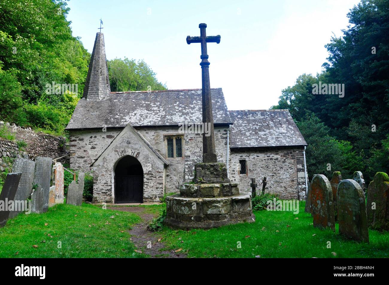 The Church of St Beuno at Culbone nr Porlock,in a wooded valley on the coast path, mentioned in the domesday book. Somerset,Uk Stock Photo