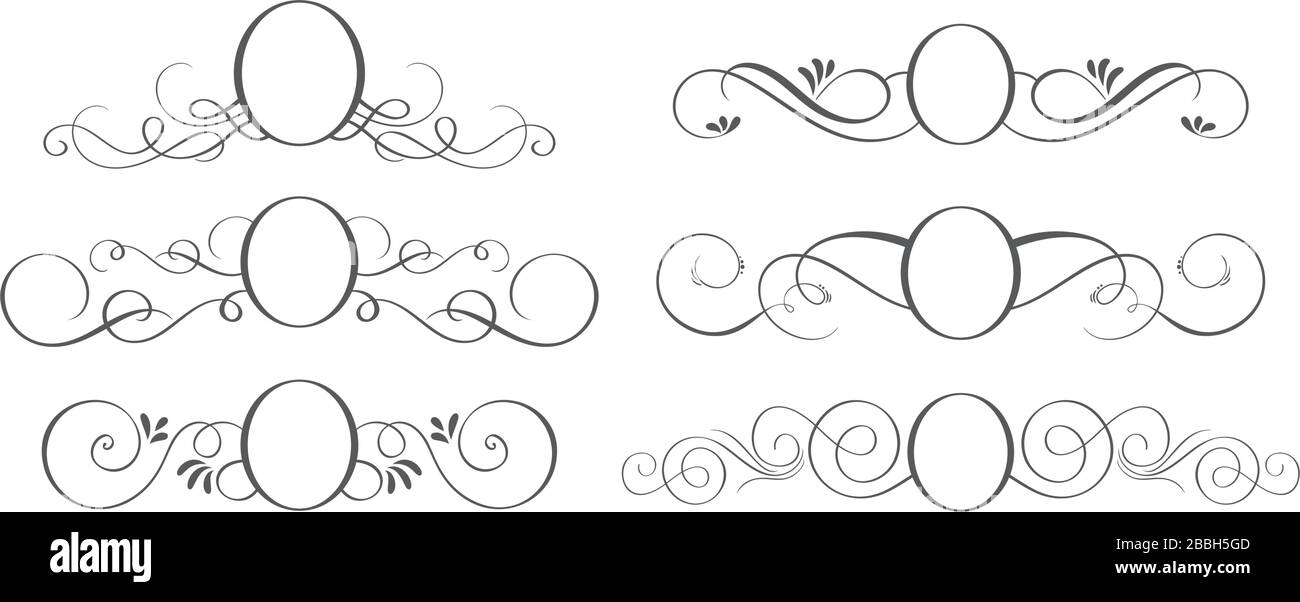 set of vector black round vintage frames, design elements with place ...