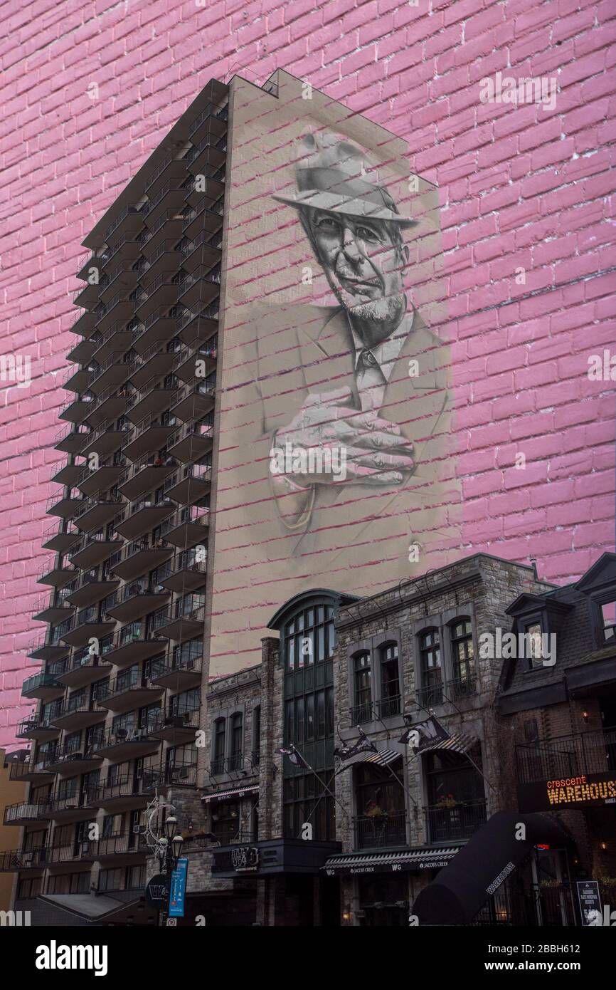 Leonard Cohen mural on Crescent Street, Montreal, Quebec, Canada Stock Photo