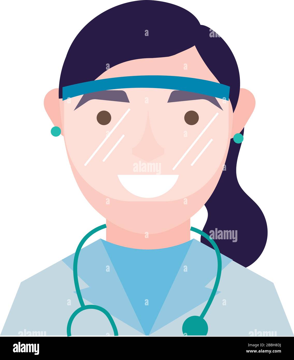 female doctor with stethoscope and glass protection flat style Stock ...