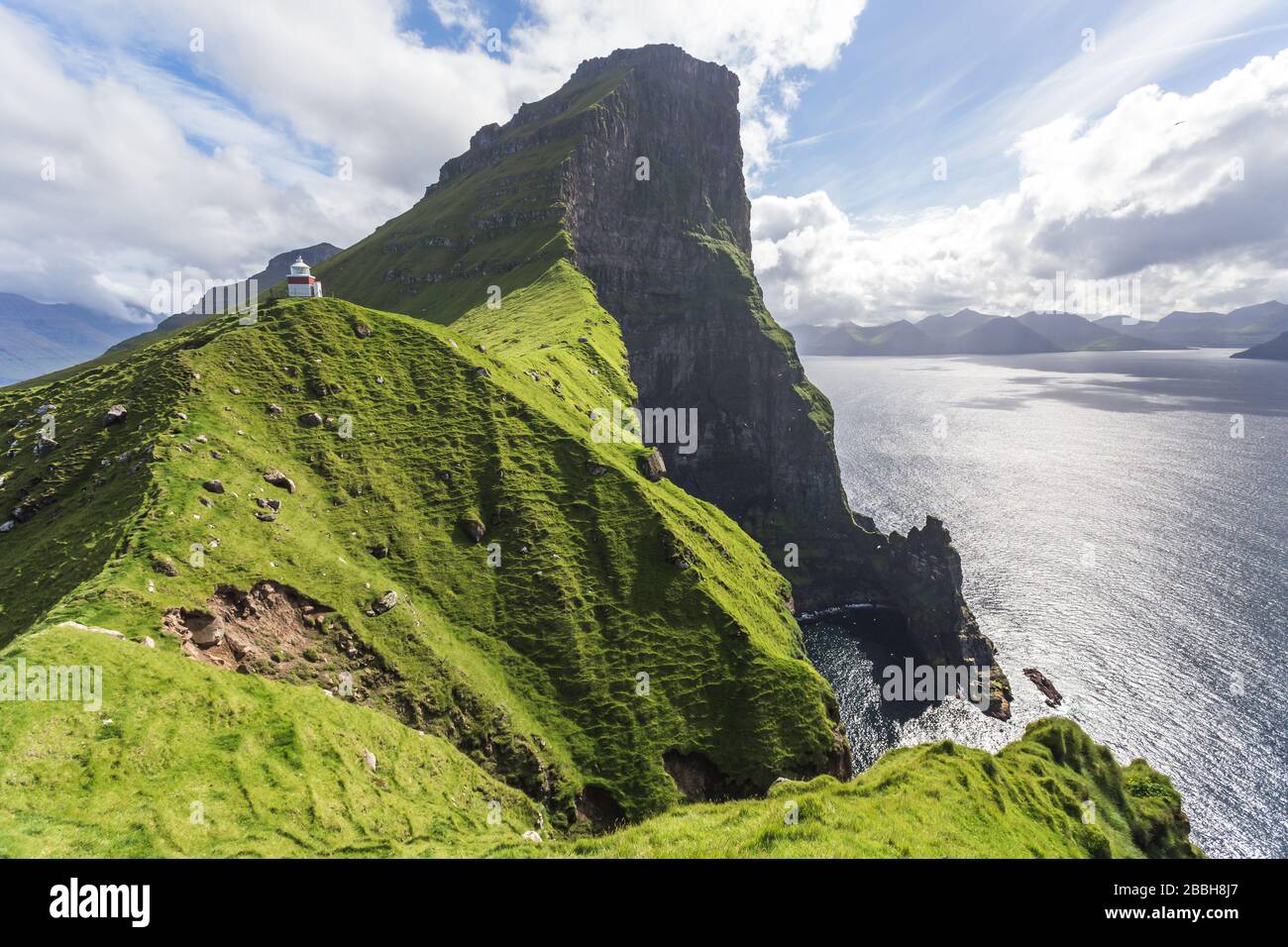 Kallur lighthouse, Kalsoy island, Faroe Islands, Denmark Stock Photo