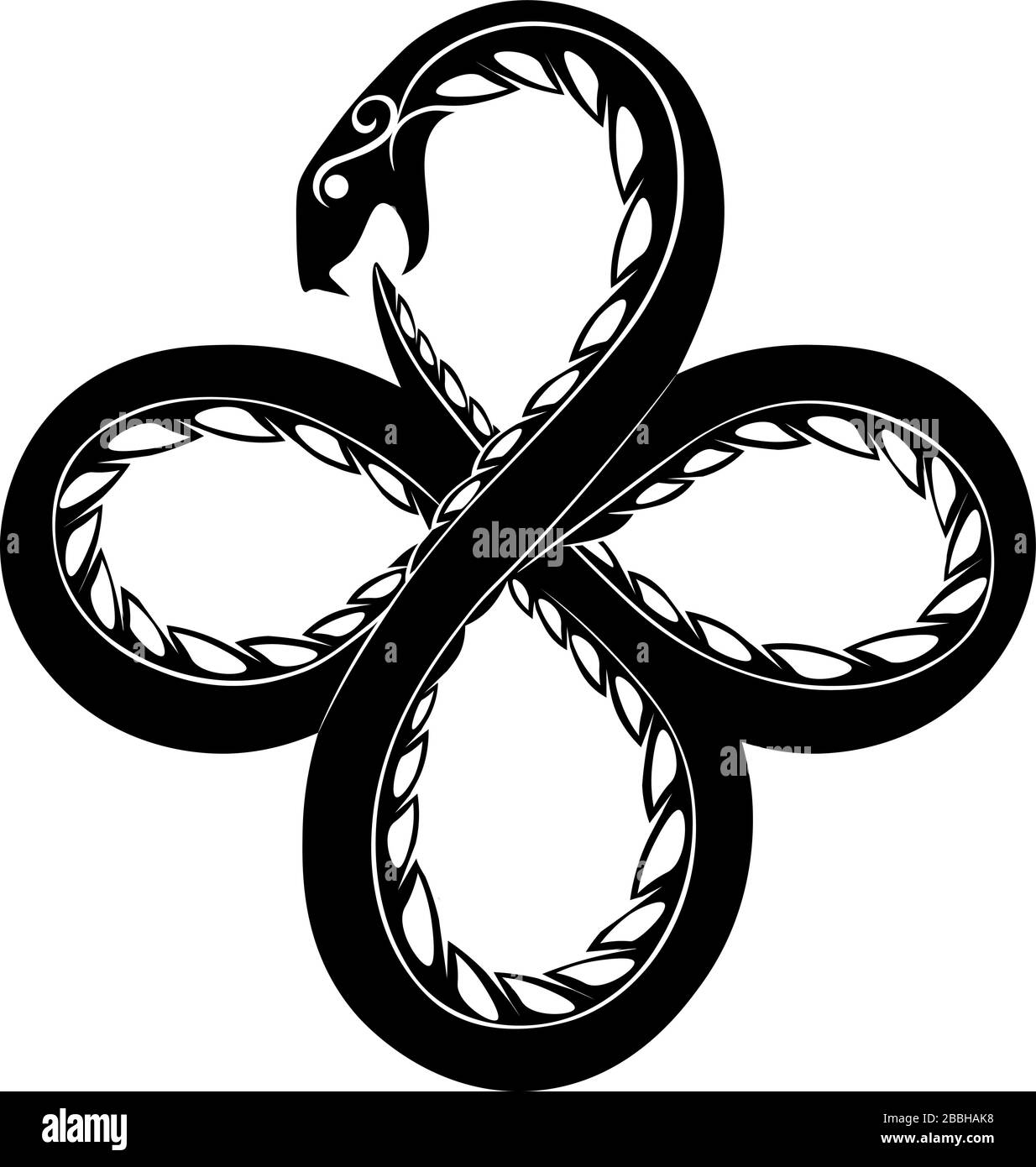 Black tatoo or print illustration of occult symbol ouroboros serpent Stock Vector