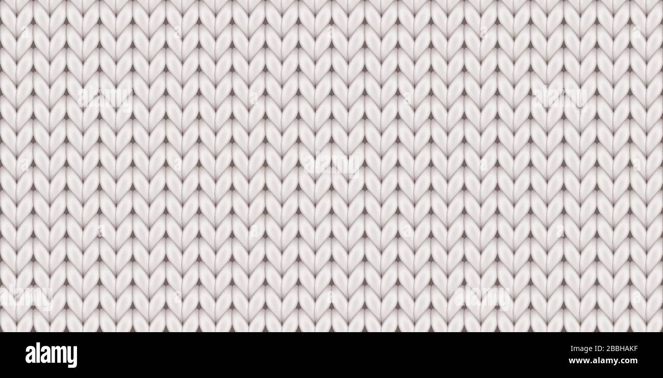 Knitted realistic seamless background of white color. Knitting vector pattern. Vector knit texture for background. Stock Vector