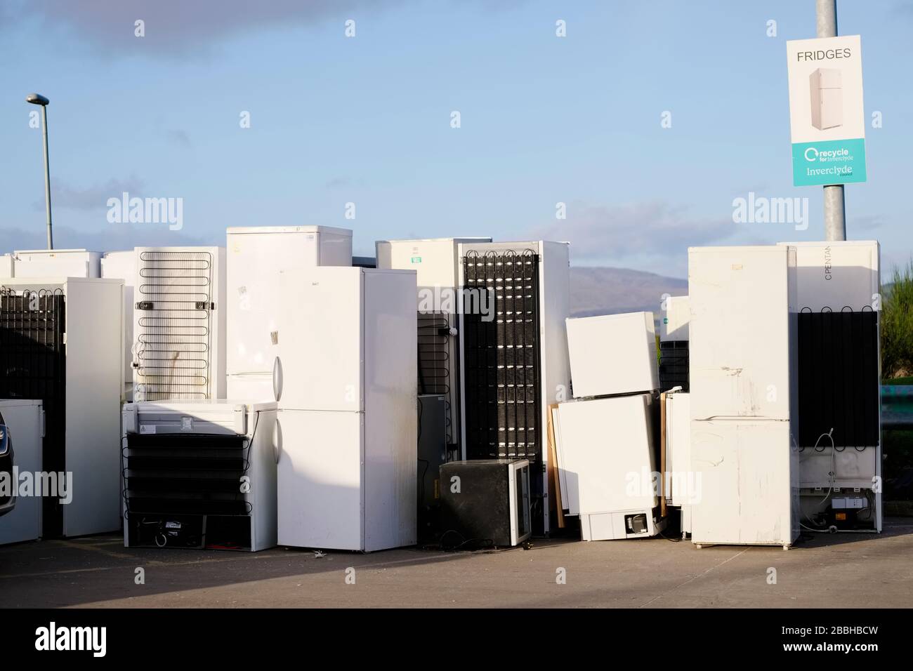 London, England / UK - November 2nd 2019: Recycling campaign and safe removal of refrigeration gas Stock Photo