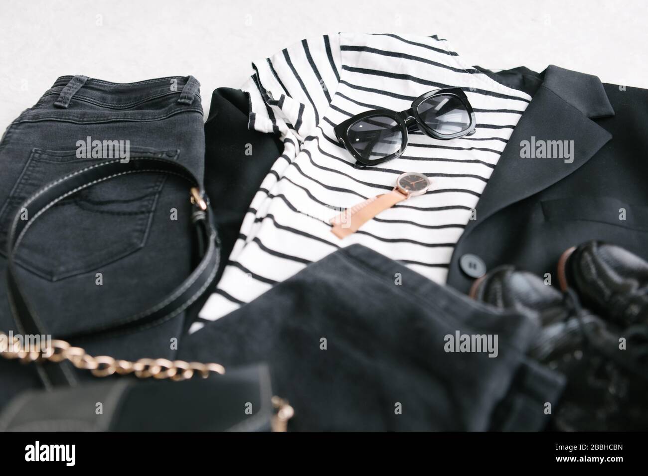 view of woman clothes black and white Stock Photo - Alamy