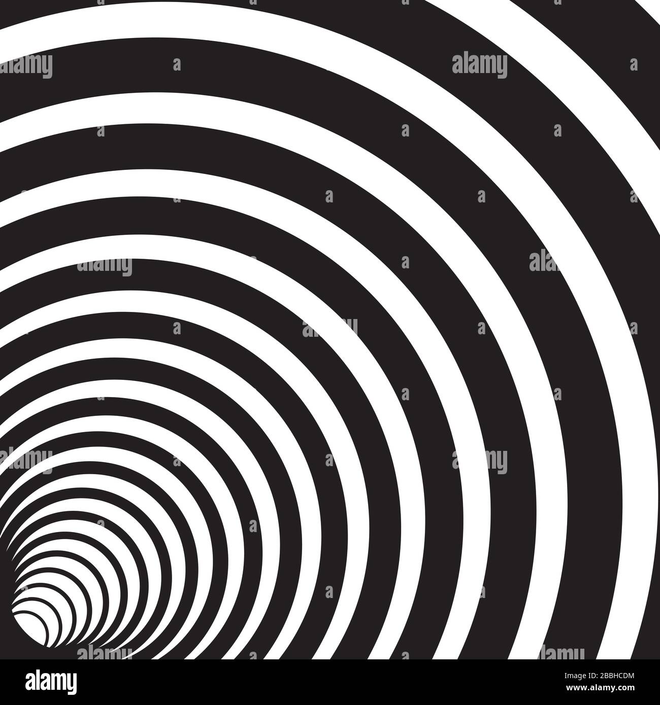 Black and white circular lines tunnel background. Stock Vector