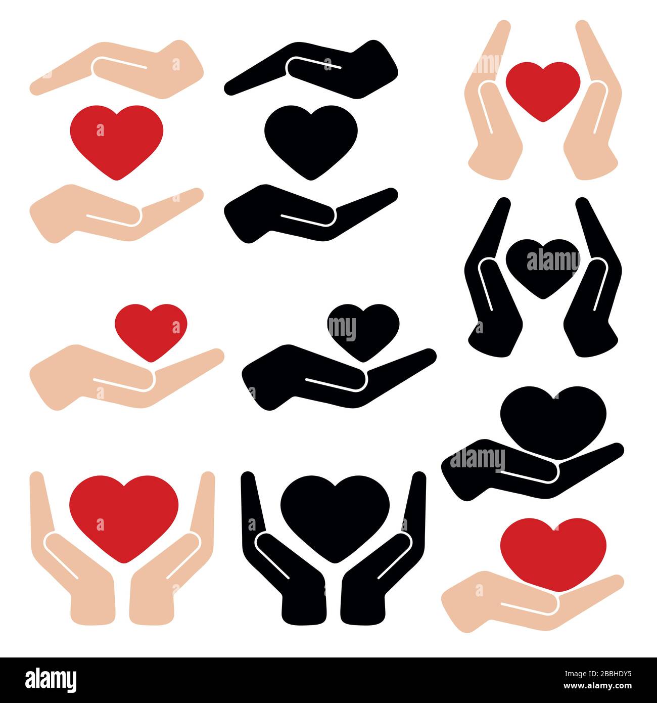 Hands holding heart flat vector icon isolated on white background. Stock Vector