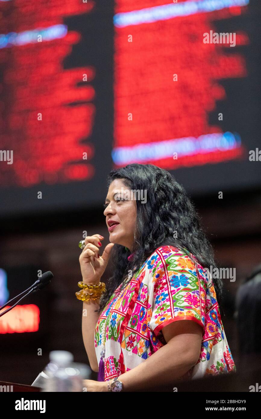 Alejandra Frausto, Mexican Culture Minister, addresses the federal Congress in Mexico City. Stock Photo